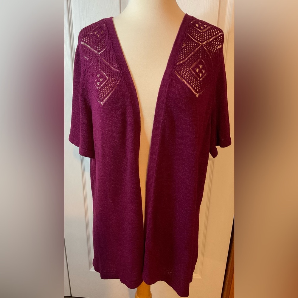Catherines Burgundy Red Wine‎ Short Sleeve Cardigan Sweater 1X 18/20W